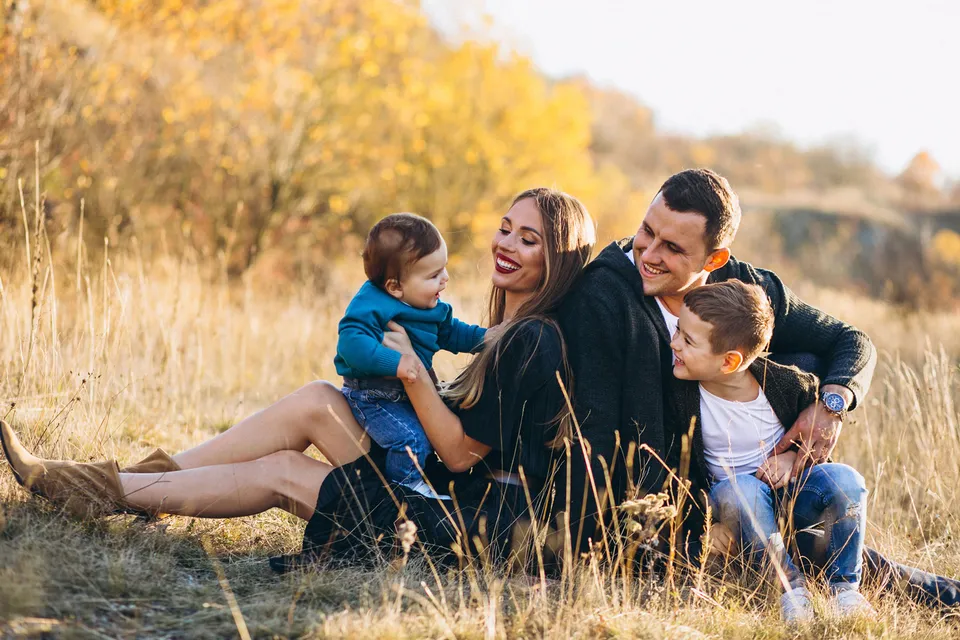 Happy family in a field